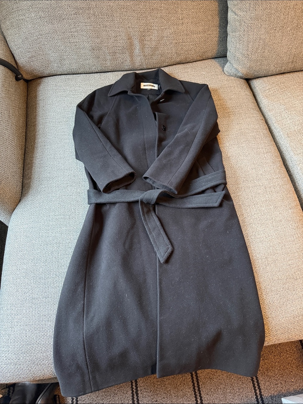 Kristen Blake Black Long-Sleeve Belted Coat Dress